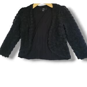 XXI forever women's black organza roses open front long sleeve cardigan - medium